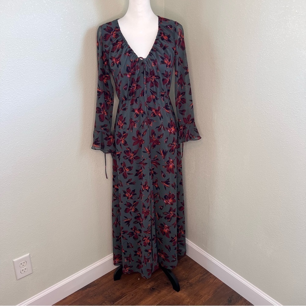 Madewell Floral Maxi Dress Tie Sleeve Boho Flowy Long Sleeve Size 0